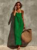 Europäisches und amerikanisches Sommer-Neues einfarbiges sexy Retro-Faulenzer-Stil Baumwoll- und Leinen-Latz-Langes Damenkleid