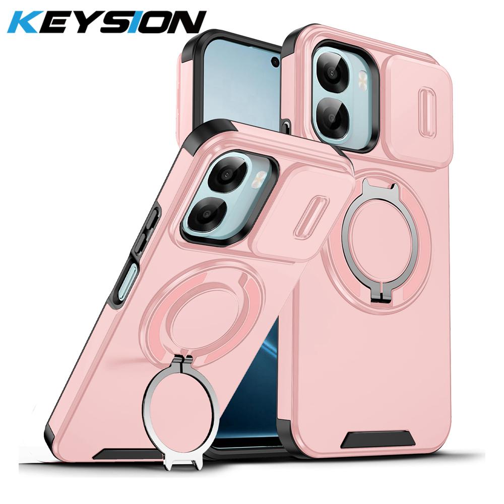 KEYSION 360° Rotating Ring Stand Phone Case for OPPO A6x 5G A6 A6t Pro A6s 5G Slide Camera Protection Magnetic Shockproof Cover