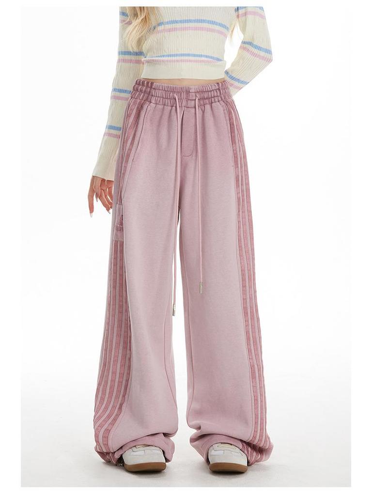 American Retro Stripe Sweatpants Women 2025 - Spring/Autumn Casual Wide Leg