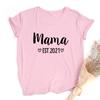 Mama Est Mom Life T Shirt Baby Announcement Slogan Women Fashion Aesthetic Streetwear Mother Gift