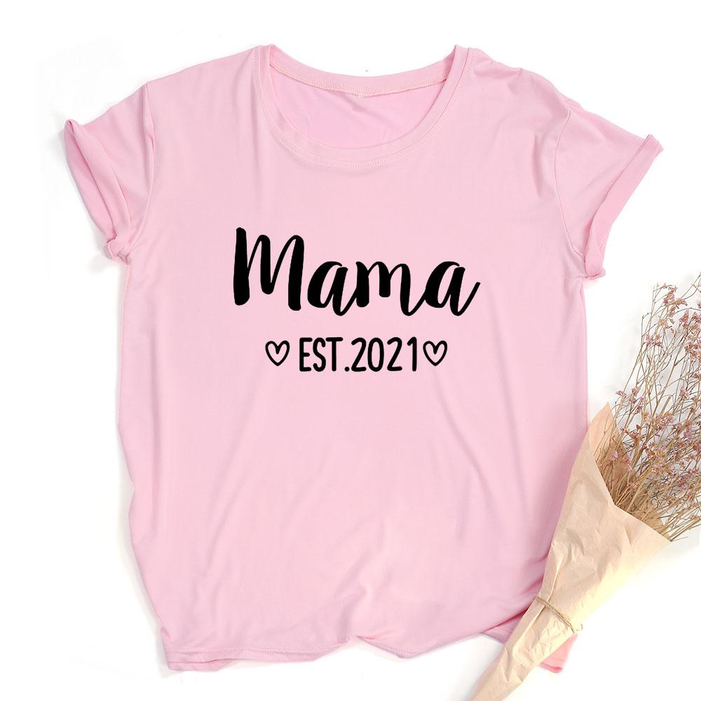Mama Est Mom Life T Shirt Baby Announcement Slogan Women Fashion Aesthetic Streetwear Mother Gift