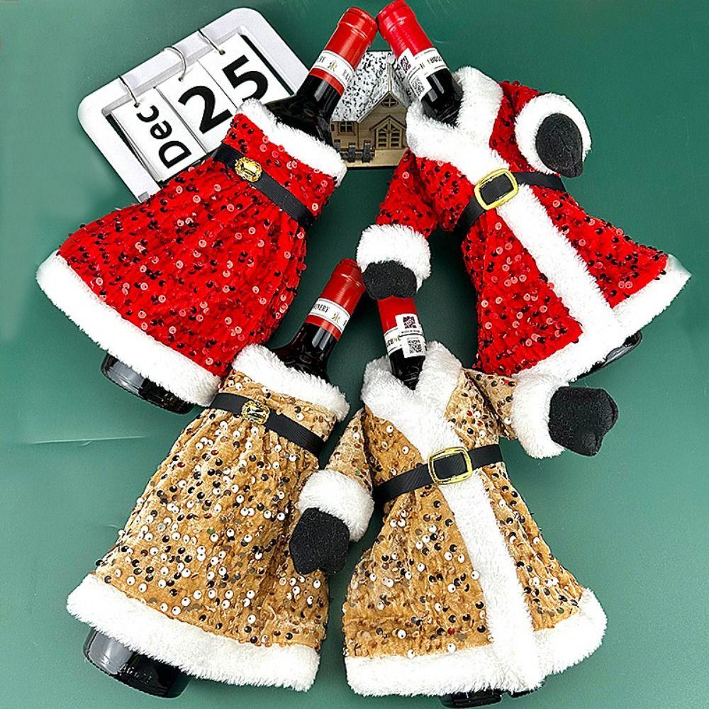 Portable Glitter Plush Wine Bottle Set Santa Claus Wine Pouch Gift Champagne Wine Bag  Party Favors