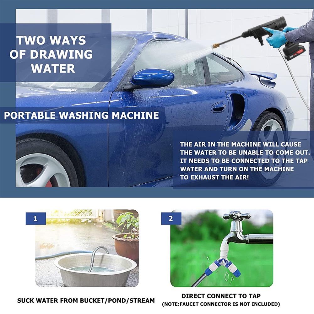 1500W Cordless High Pressure Car Washer Portable Spray Water Nozzle Cleaning Machine for 88VF Battery