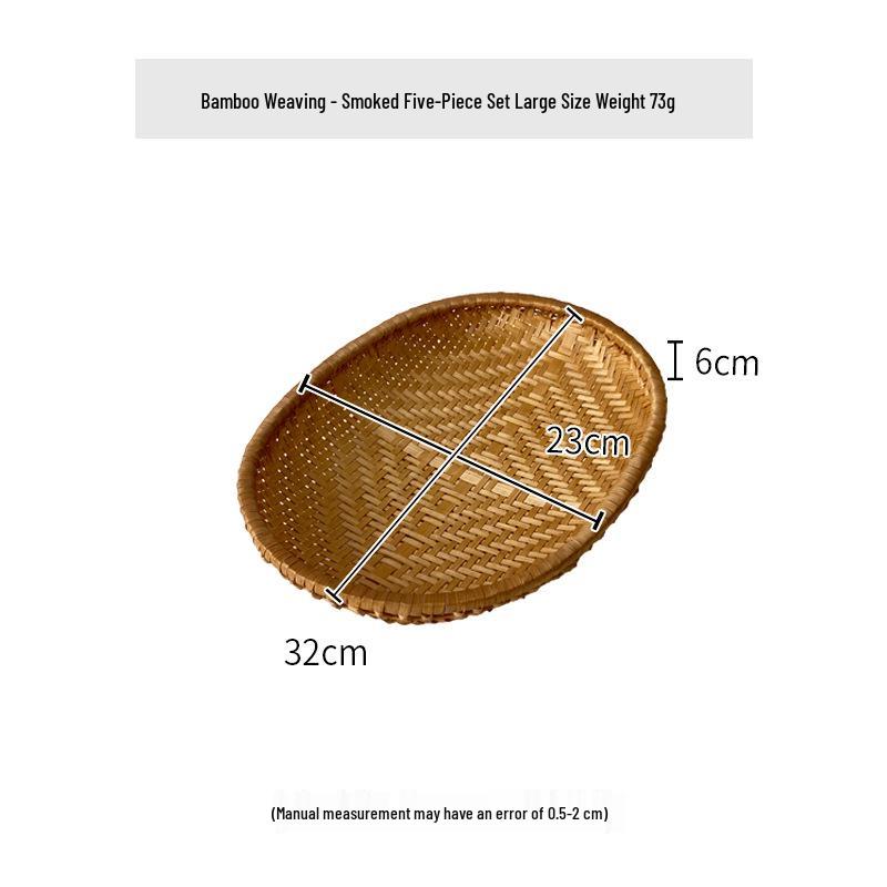 Smoked Bamboo Oval and Round Basket Set: Storage, Sieving, Winnowing, and Fruit or Bun Presentation