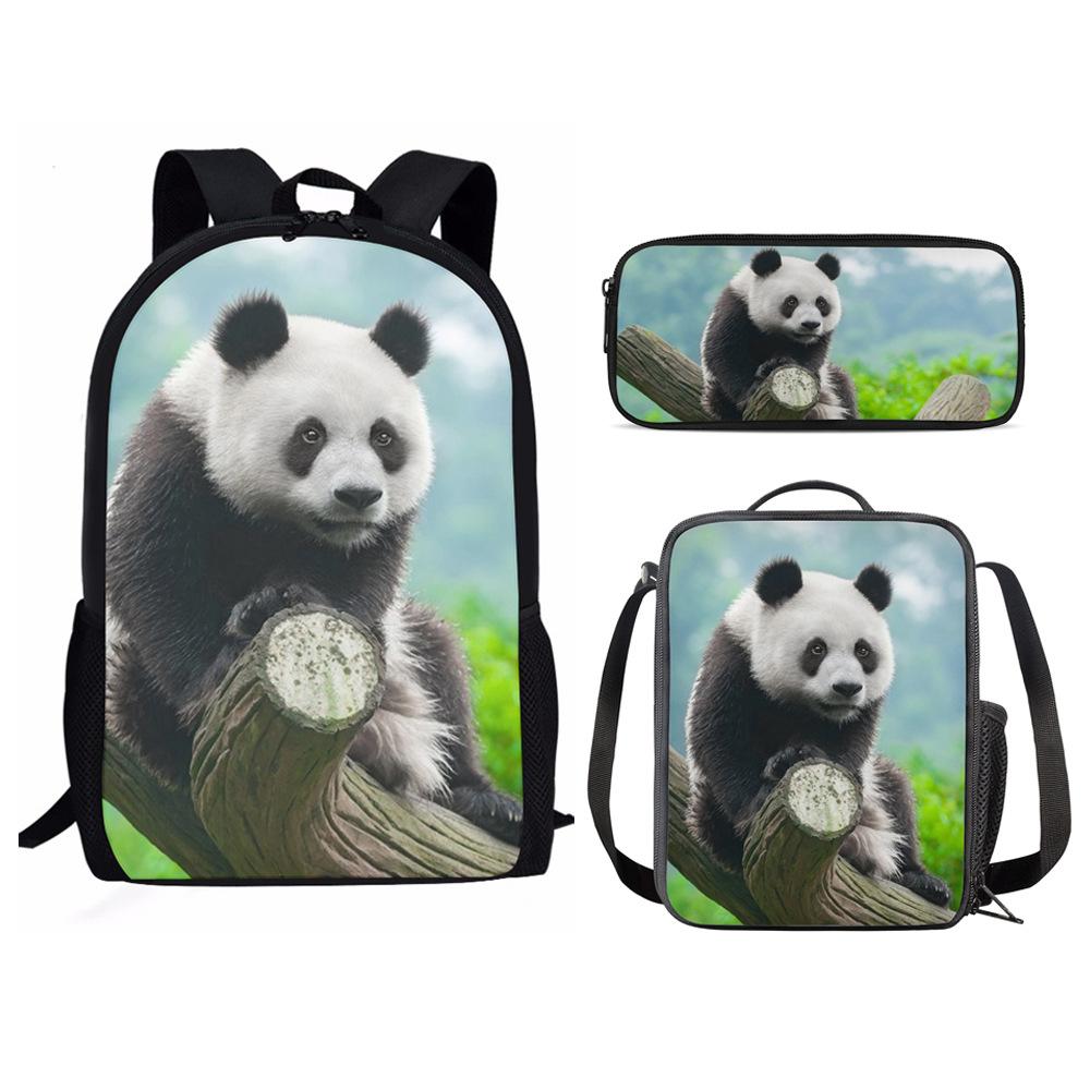 Classico Divertente Animale Panda Stampa 3D 3pz/Set Zainetti Scolastici per Bambini Zaino per Laptop Zaino Giornaliero Borsa Pranzo Astuccio