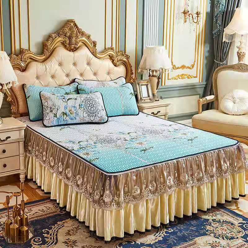 3pcs Bedding Set European Luxury Summer Cooling Bedspread Latex Ice Silk Elegant Bedcover Zipper Removable Quilted Bedspread