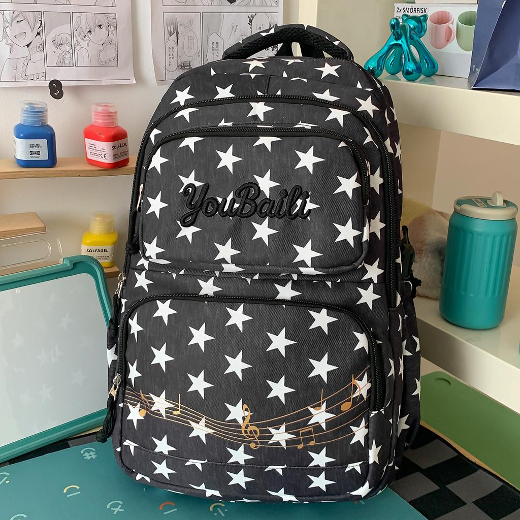 Schoolbag Oat Milk Card Star Galaxy School Bag Female Junior High School Student High Value Fashion College Wind Ridge Reduction Backpack
