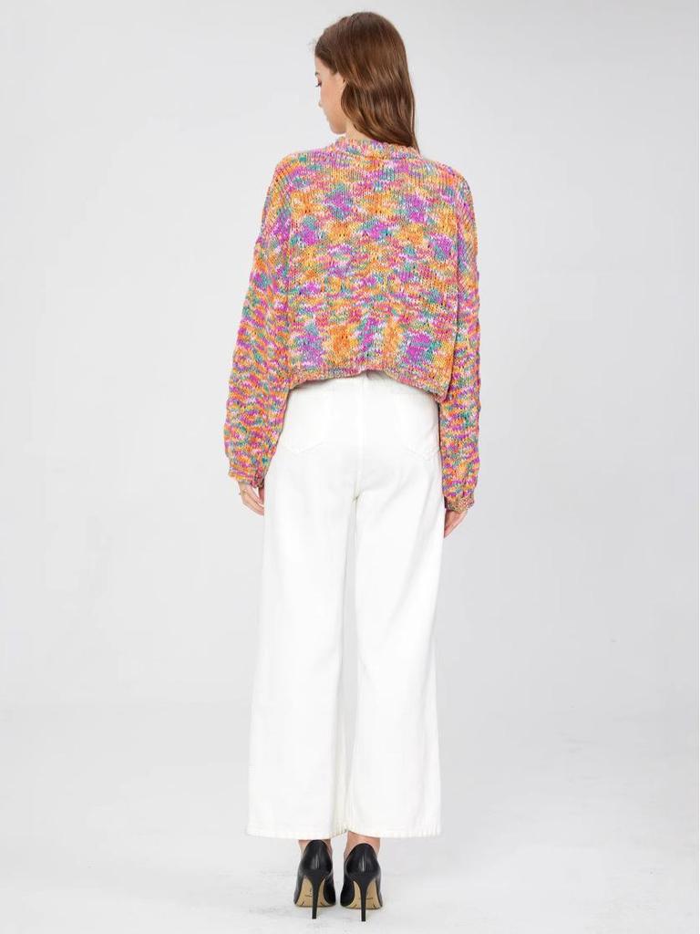 High-End European Floral V-Neck Long-Sleeve Knitted Cardigan for Women