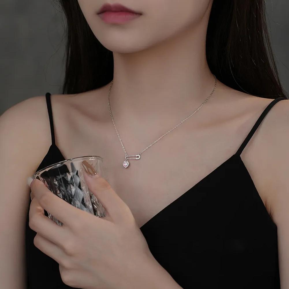 Safety Pin Clip Love Pendant Necklace For Women Hollow Jewelry Chains Choker Tassel Women's Nec S2G0