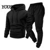 Solid Color Tracksuit Hoodie Pants Two Piece Set for Men, Sports Hooded Sweatshirt Men Active Wear & Drawstring Sweatpants, Fall Winter Casual
