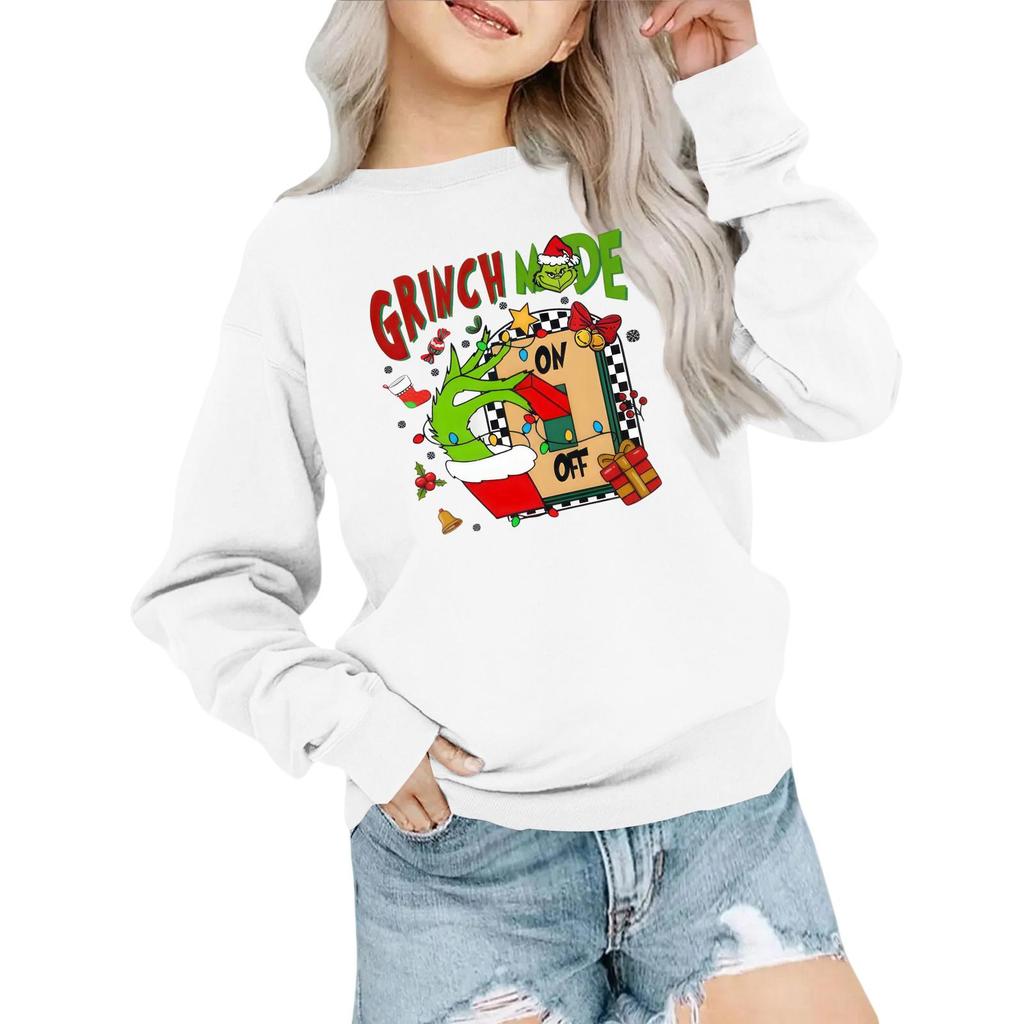 Dětská móda Volný střih Ležérní Dlouhý rukáv Vánoční potisk Nadměrná Mikina s kulatým výstřihem