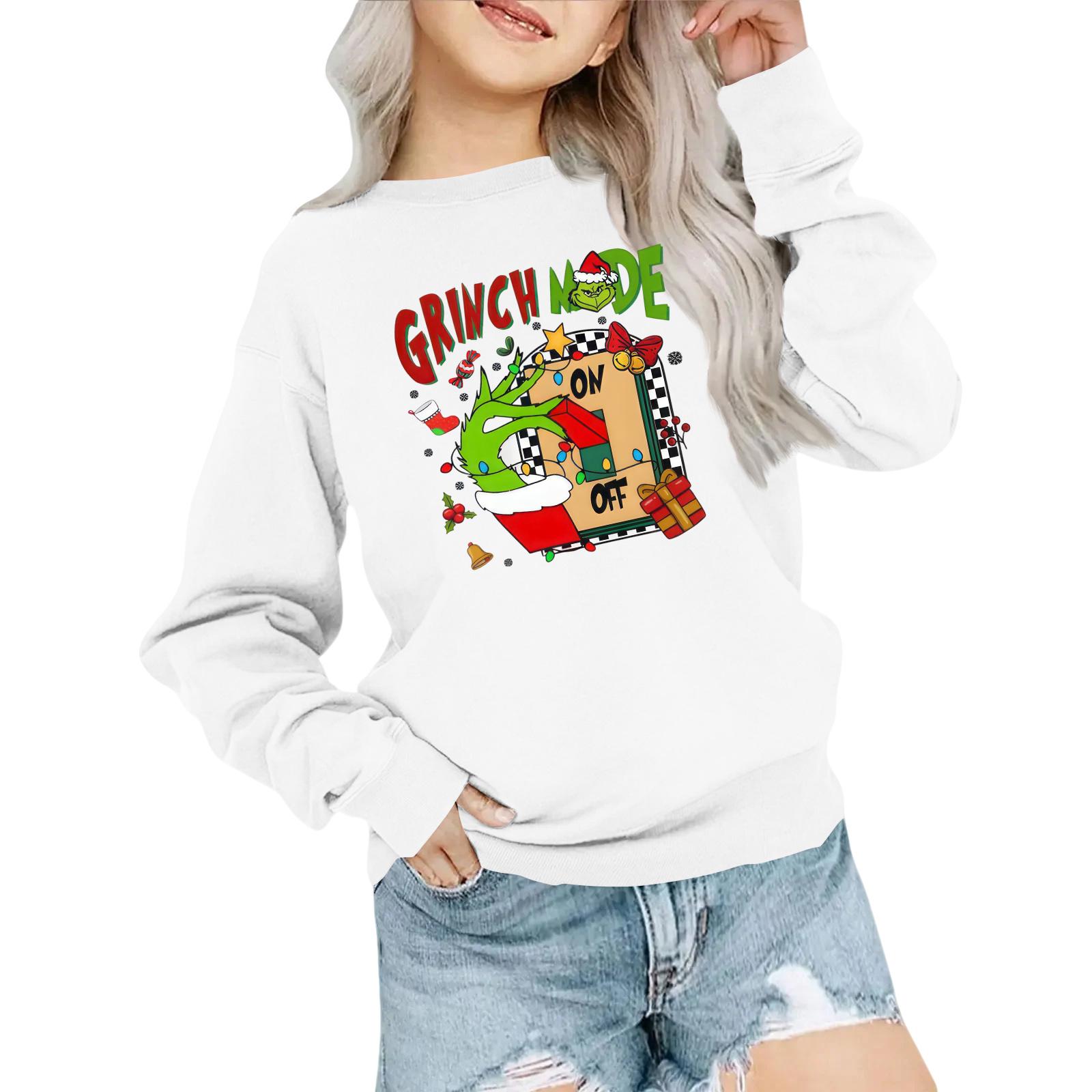 

Детская модная толстовка оверсайз с круглым вырезом, свободного кроя, с длинными рукавами, с повседневным рождественским принтом 120 белый