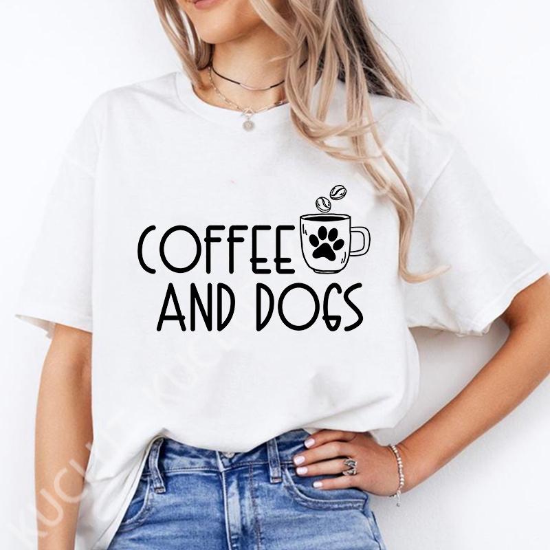 Weekends Coffee and Dogs Trend Print T Shirt Short Sleeve Summer Clothes Women Clothing Fashion Graphic T-shirt Mom Tee Tops