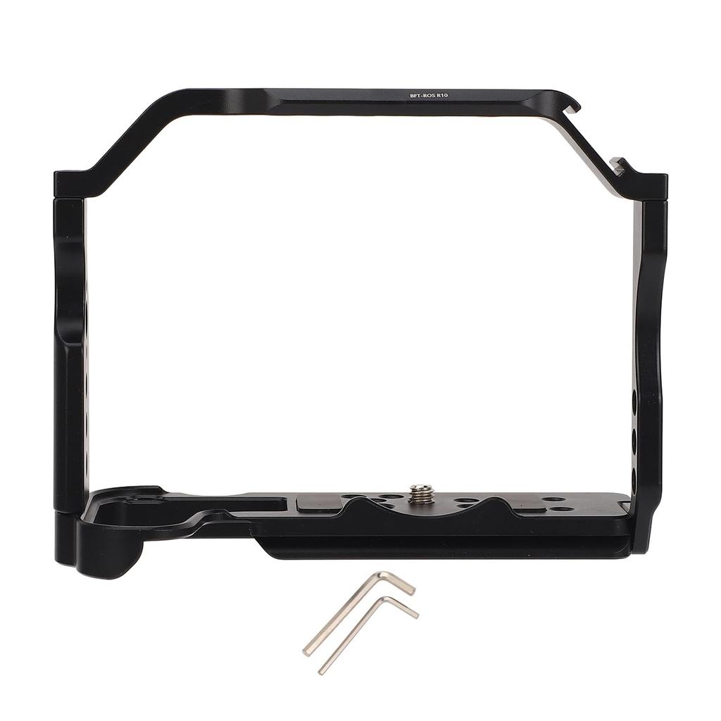 Camera cage for R10 mirrorless aluminum video rig with Arca 38mm slide screw cold shoe mount camera, slot, 1/4" 3/8" holes,