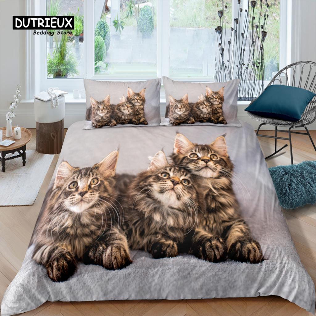 Home Living Luxury 3D Heart Cat Bedding Set Duvet Cover Set Pillowcase Kids Bedding Set Queen And King Eu/Us/Au/Uk Size