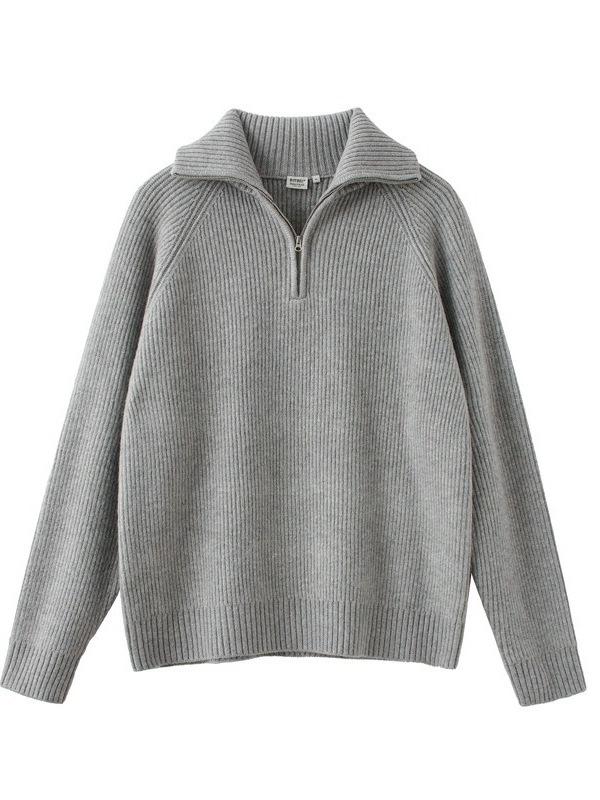 Men's High-Neck Half-Zip Thick Knit Sweater, Retro Loose-Fit Pullover for Autumn/Winter