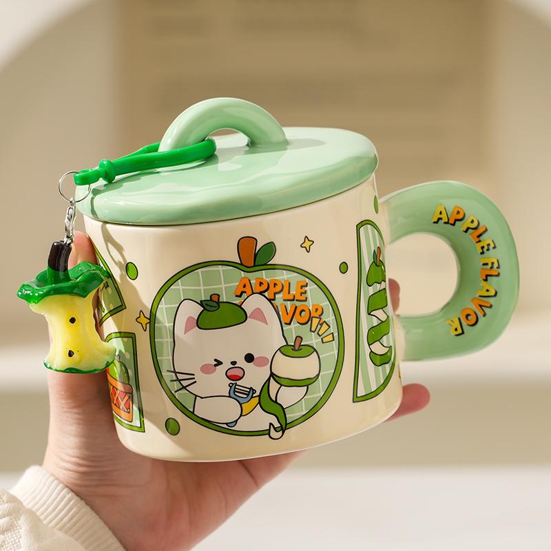Cute Animal Apple With Lid Office Couple Water Cup Creative Birthday Souvenir High Value Ceramic Cup