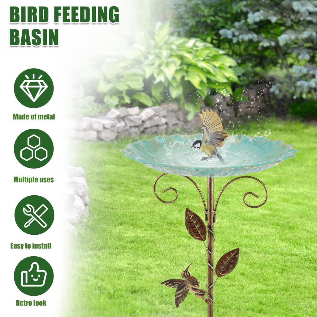 Metal Bird Bath for Outside Vintage Birdbath with 5 Prongs Base Stake Versatile Outdoor Bird Bath for Garden Patio Yard Lawn