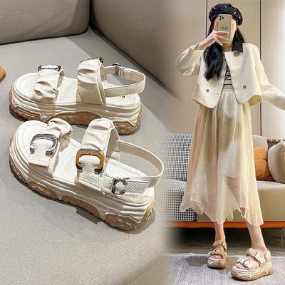 Internet Celebrity Fashion Roman Sandals Women 2024 Summer New with Skirt Versatile Thick Sole Heel Sandals Women Tide