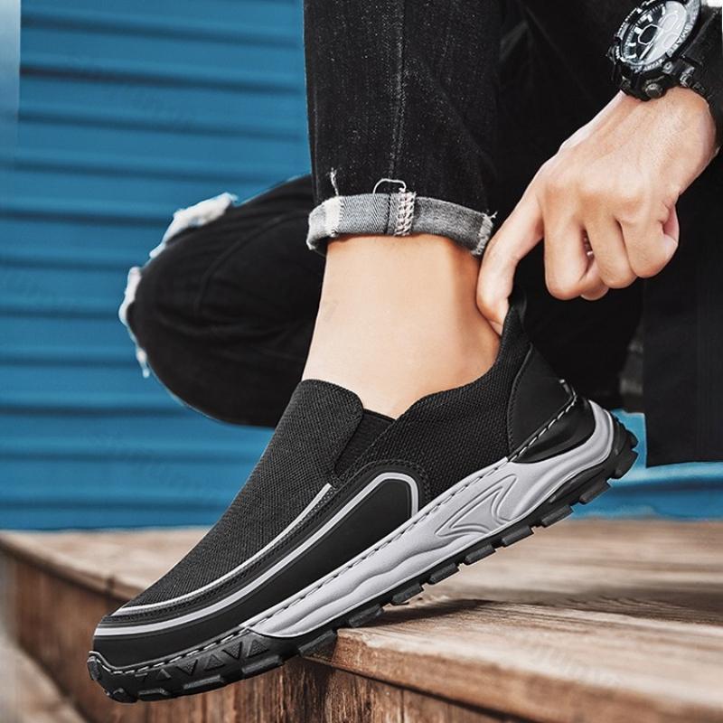 Fashion Cloth Surface Mesh Breathable Sleeves Casual Men's Flat Shoes 2025 Summer Thick Soled Slip on Comfortable Lightweight Sneakers