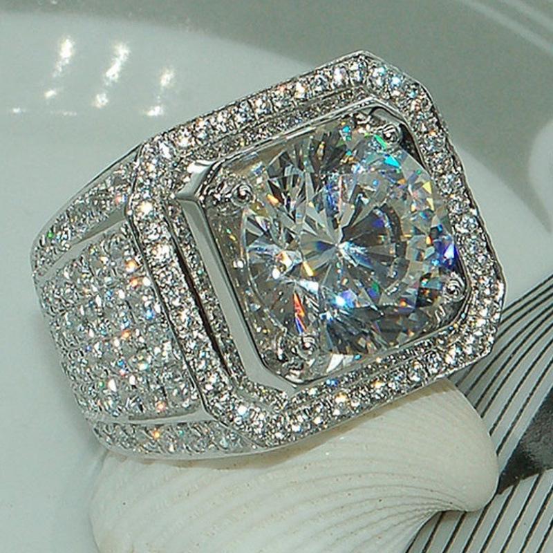 European Men's Full Diamond Zirconia Domineering Ring - Fashionable Micro-Paved Finger Jewelry