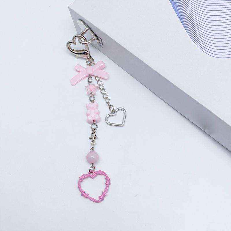 Butterfly Beaded Phone Lanyard Bowknot Pendant Wrist Strap Detachable Phone Chains Keyring Portable Accessory for Women