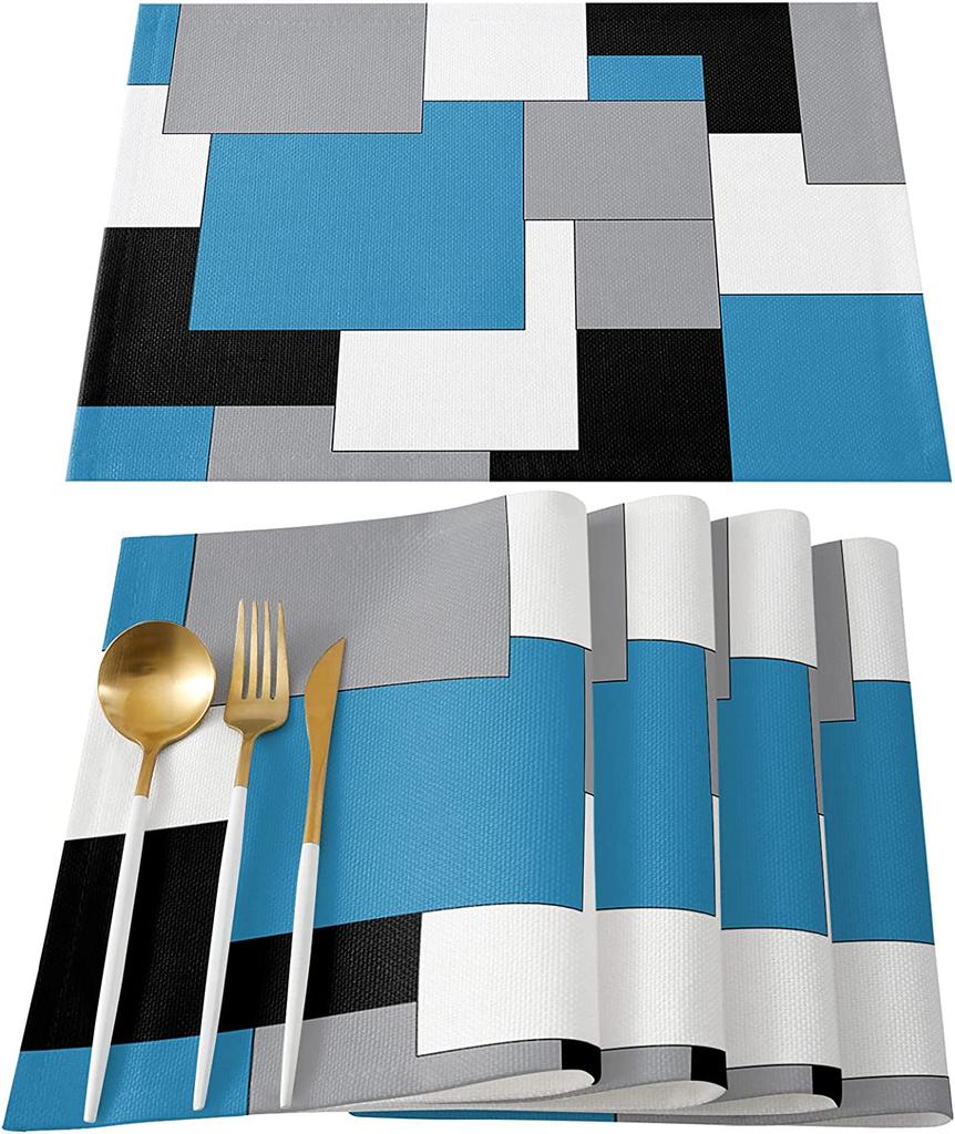 Room Decor  Dining Table Decor  Abstract Art Patchwork Purple Black Grey Kitchen Table Pad  Dining Table Mat Set 4pcs Placemats