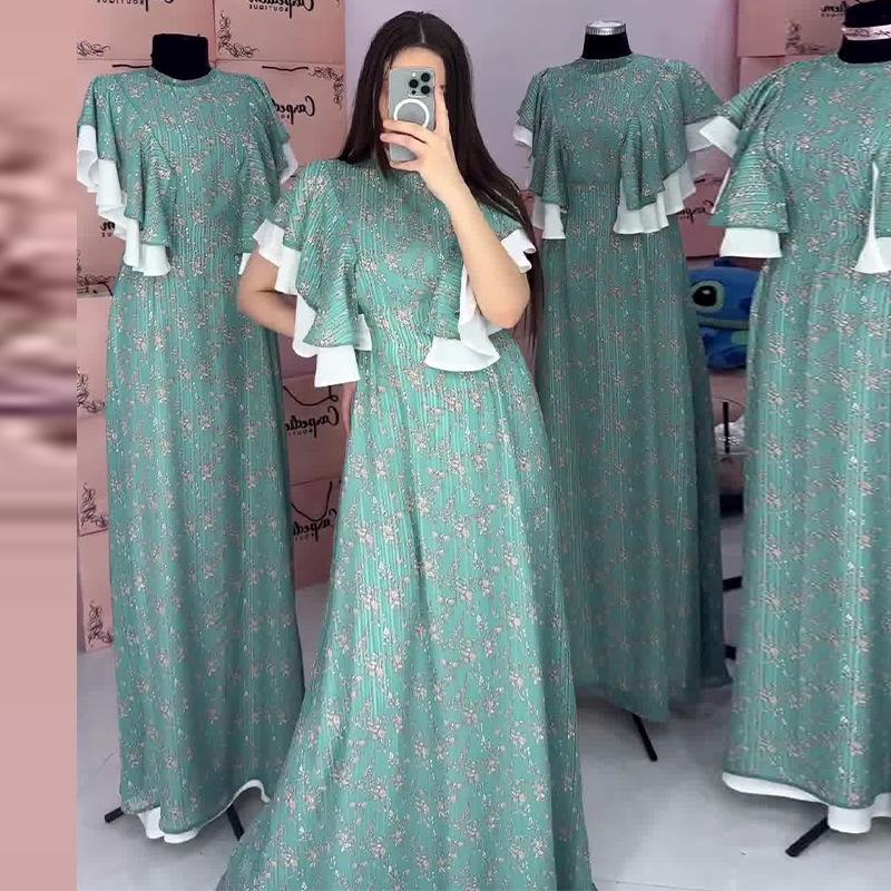 Letnia sukienka w kwiaty z falbankami i blokami kolorystycznymi w stylu europejskim i amerykańskim dla kobiet