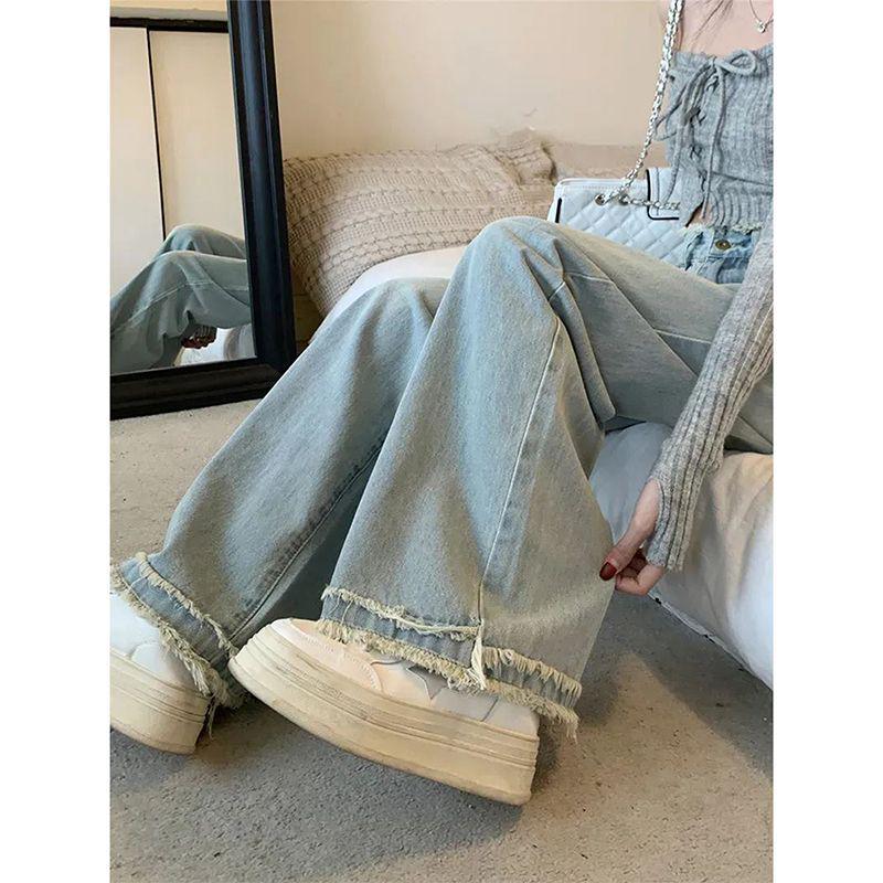 Women's High-Waist Wide-Leg Straight Jeans - 2023 Trendy Loose Fit for Spring & Autumn