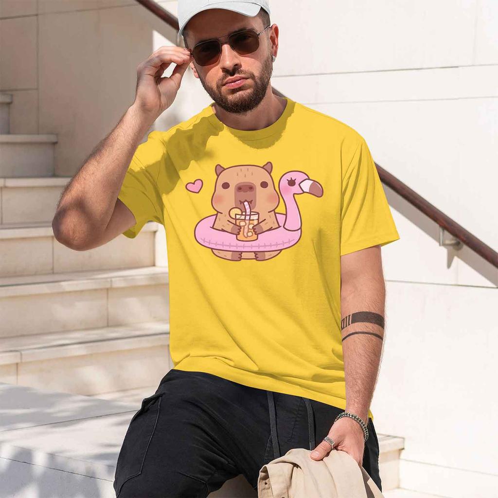 2026 New Model Capybara Loves Drinking Bubble Tea Shortsleeved Tshirt For Unisexs Summer Tide Anime Print Shirt 100 Pure Cott