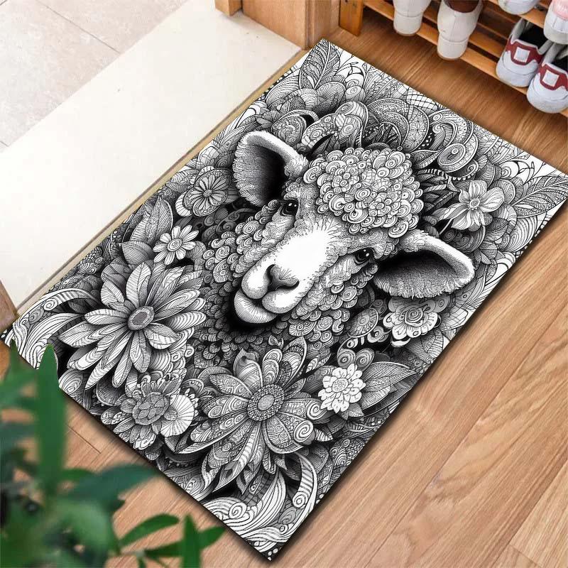 Black White Animals Pattern Square Carpet,Area Rug,Carpet Rug for Living Room Bedroom Sofa Playroom Decor,Non-slip Floor Mat,Holiday Birthday Gifts