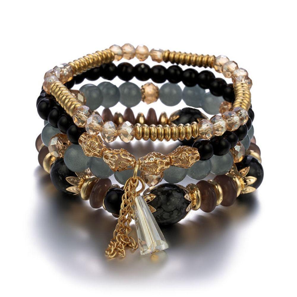 Fringed Design Bracelets Set Electroplated Crystal Beaded Bracelet Bohemian Style