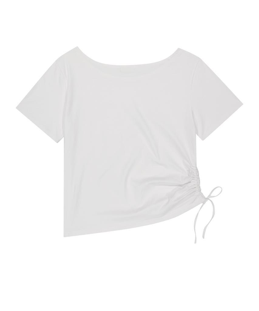 ILLIGO Ribbon String Off-Shoulder T-Shirt White