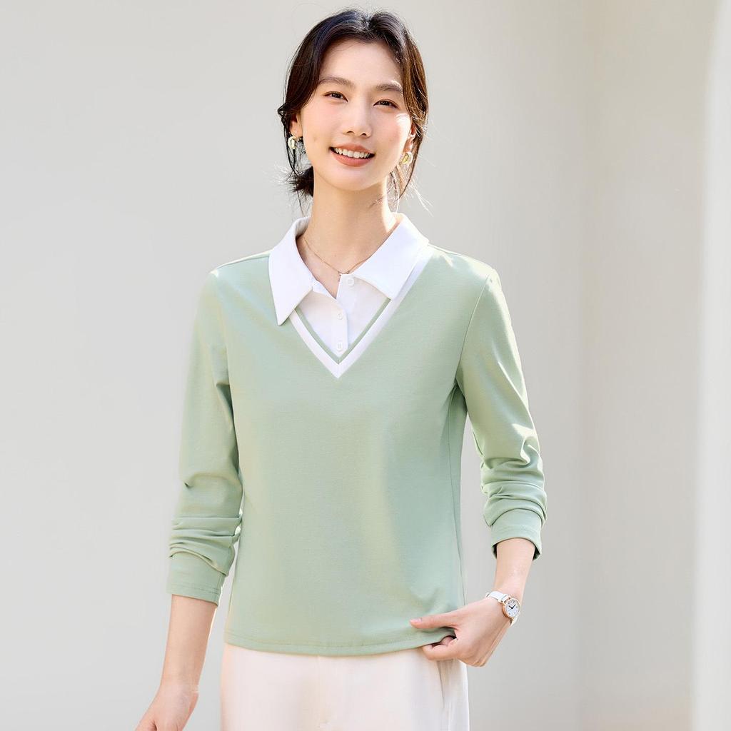 Women's Straight Shoulder Long-Sleeve T-Shirt, New 2026 Stylish Lapel Top for Spring & Autumn. Versatile Base Layer or Outerwear.