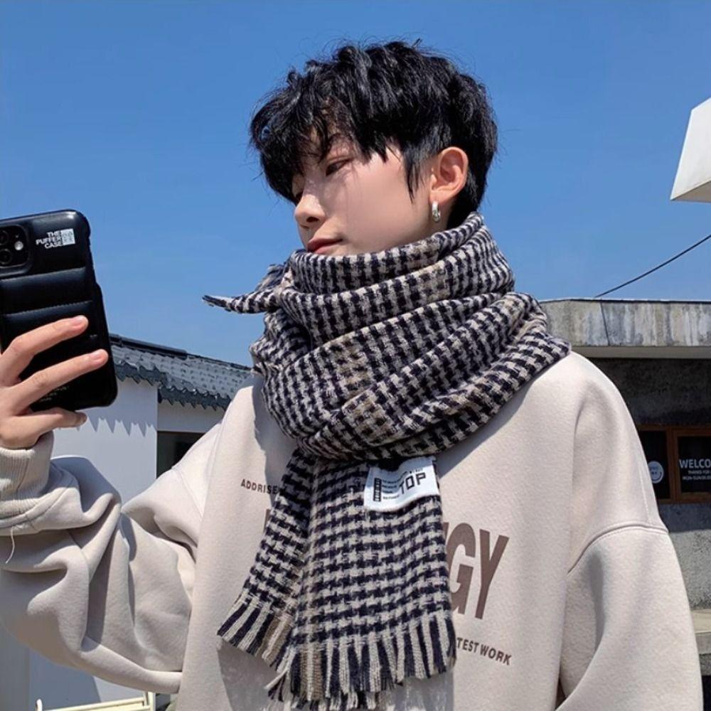 Thicken Men's Plaid Scarf Korean Checkered Scarf High Quality Winter Plaid Scarf Males