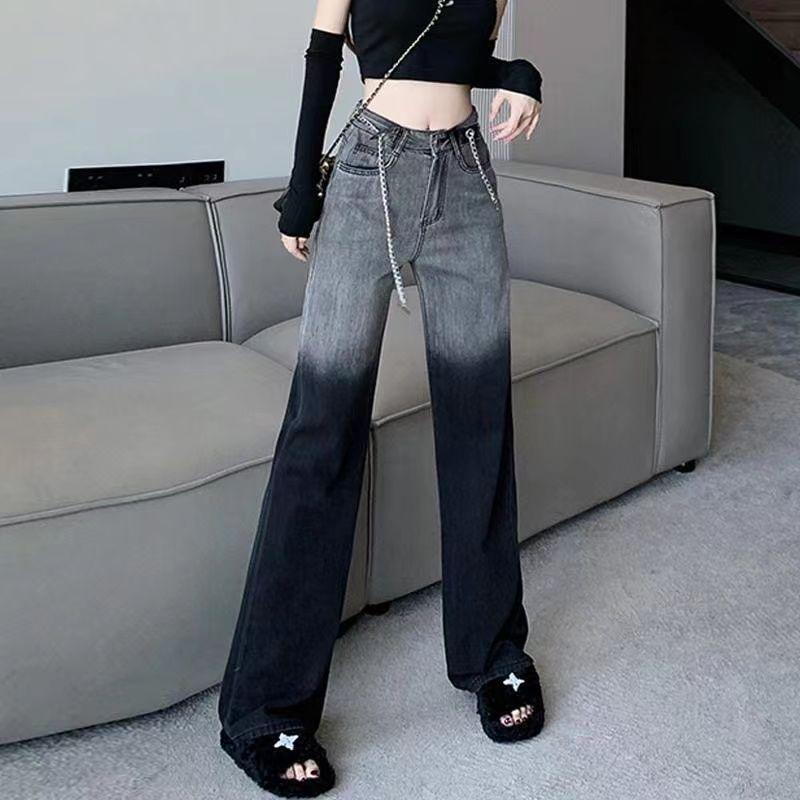 

Джинсы с высокой посадкой с градиентным переходом женские осенние новые тай-дай прямые свободные и тонкие INS ветер моппинг широкие брюки S