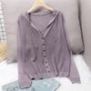 Summer Ice Silk Knitted Open Cardigan Women's Hooded Top Thin Hollow Short Sun Protection Outerwear Korean Style