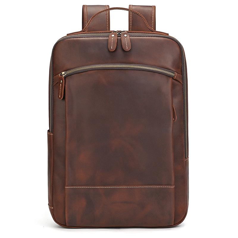 Vintage Men's Crazy Horse Leather Backpack Genuine Large Retro Rucksack Classic Travel Bag with Laptop Compartment
