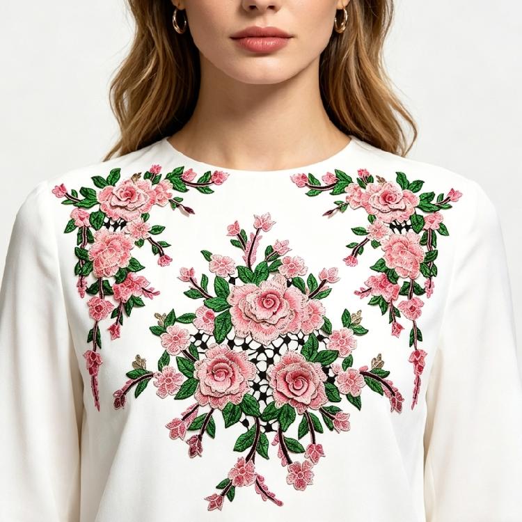 Flower Embroidered Applique Fade Resistant Sewing On Polyester Patches For Shirt Jackets Dress Cheongsam Decoration