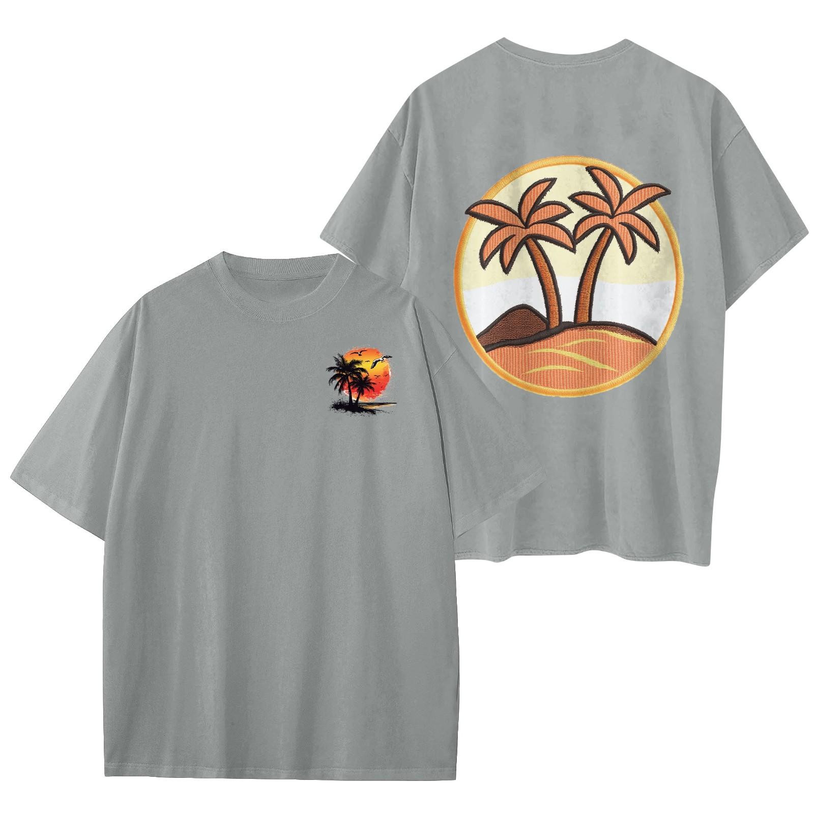 Женский круглый вырез модный свободный гавайский принт короткие рукава S 1376₽