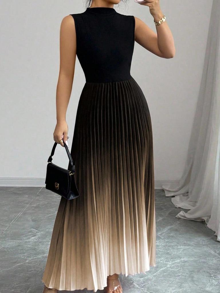 Women's Ombre Color Gradient Pleated Maxi Skirt