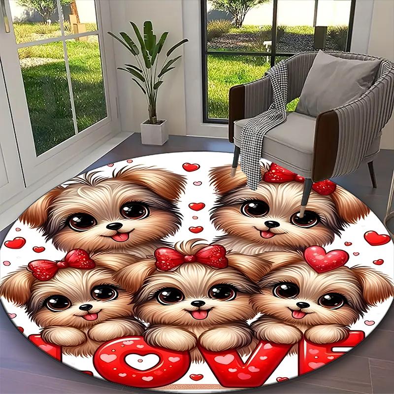 1pc Dog Rug, Digital Printed Home Chair Sofa Mat, Durable Office Round Carpet, Beautiful Festival Decorations