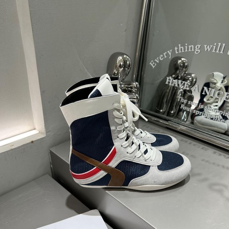 Miu Series Inner Height Increase Casual Leather Boxing Boots Women's Light and Comfortable Breathable Sports Wind Color Matching High Top