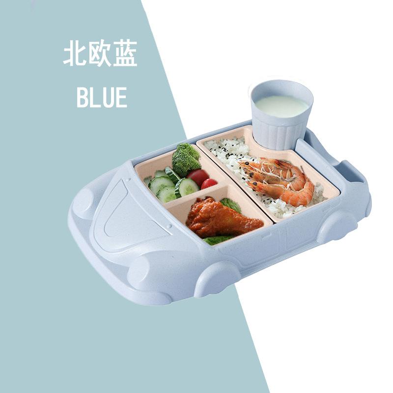 Tigela de Alimentação para Bebê de Fibra de Bambu em Forma de Carro Criativo Grau Alimentício Desenho Animado Prato de Comida Complementar Grelhas Divididas Conjuntos de Lancheira Bento