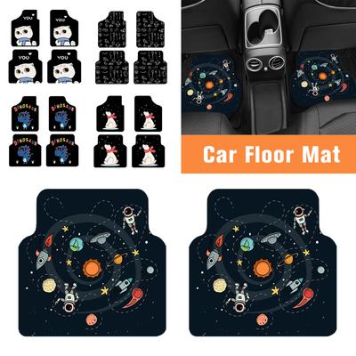 2/4pcs Washable Fashion Cartoon Car Floor Mat Universal Anti Slip Dustproof Protector Waterproof Front Rear Floor Mat