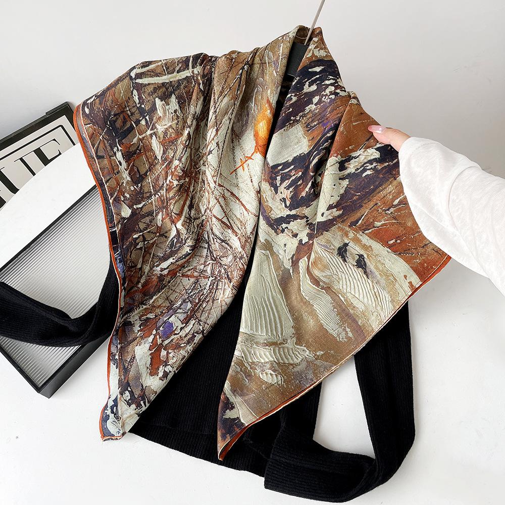 Silk scarf premium herringbone pattern double-sided printed square scarf 91 autumn and winter decorative gift high-end scarf silk scarf gift
