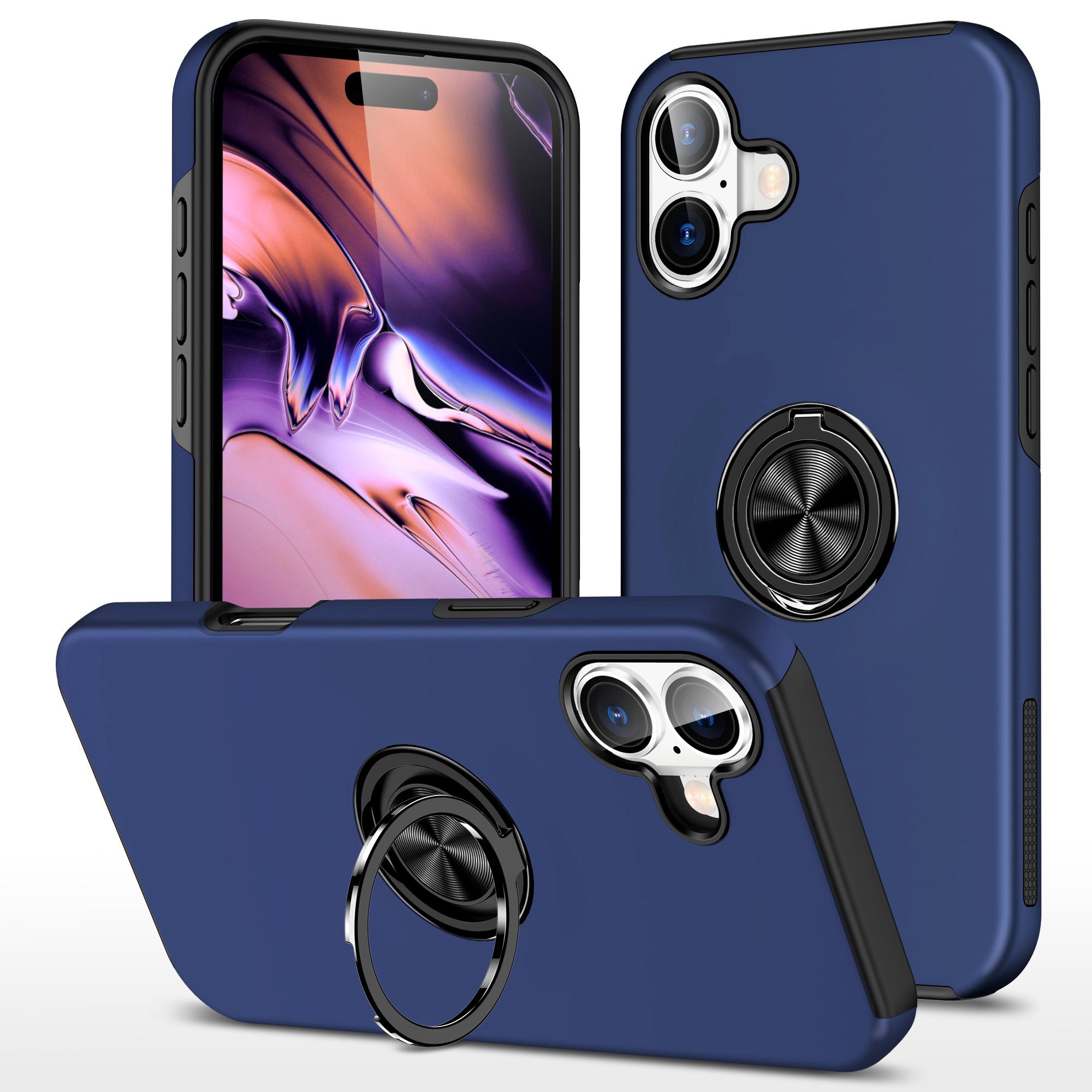 

Чехол для iPhone 17 из ПК+ТПУ с вращающимся кольцом-держателем Blue