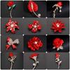 High-End Rose Red Chinese Flower Brooch: Classical Pin for Women's Qipao & Coat Accessories