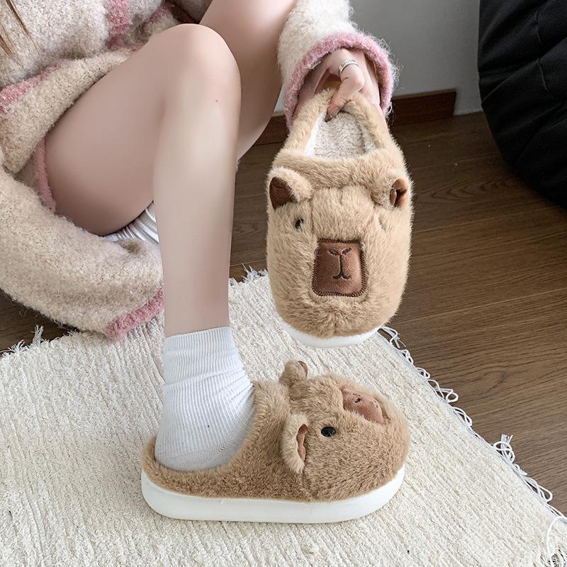 Women's Baotou plush slippers cartoon padded warm winter thick bottom heightened home slippers casual walking indoor shoes snow cotton slippers