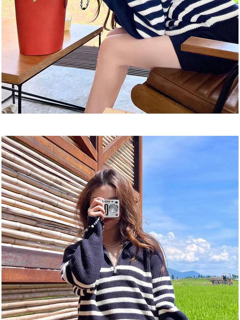 Women's Half-Zip Stand-Up Collar Sweater - Soft, Loose, Lazy Style Knit for Autumn & Winter